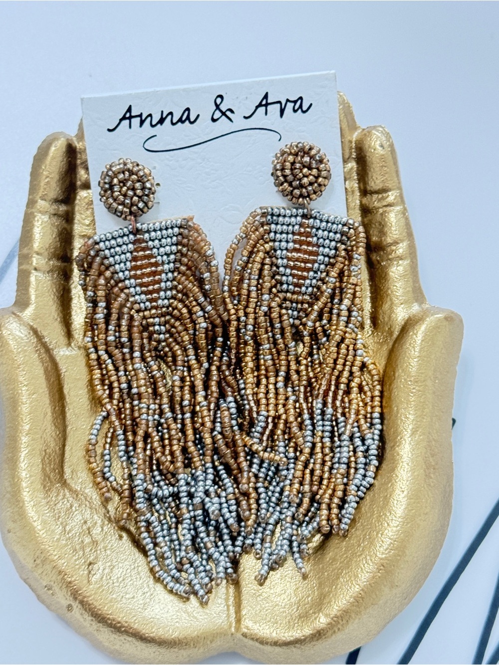 Elegant Gold and Silver Beaded Earrings